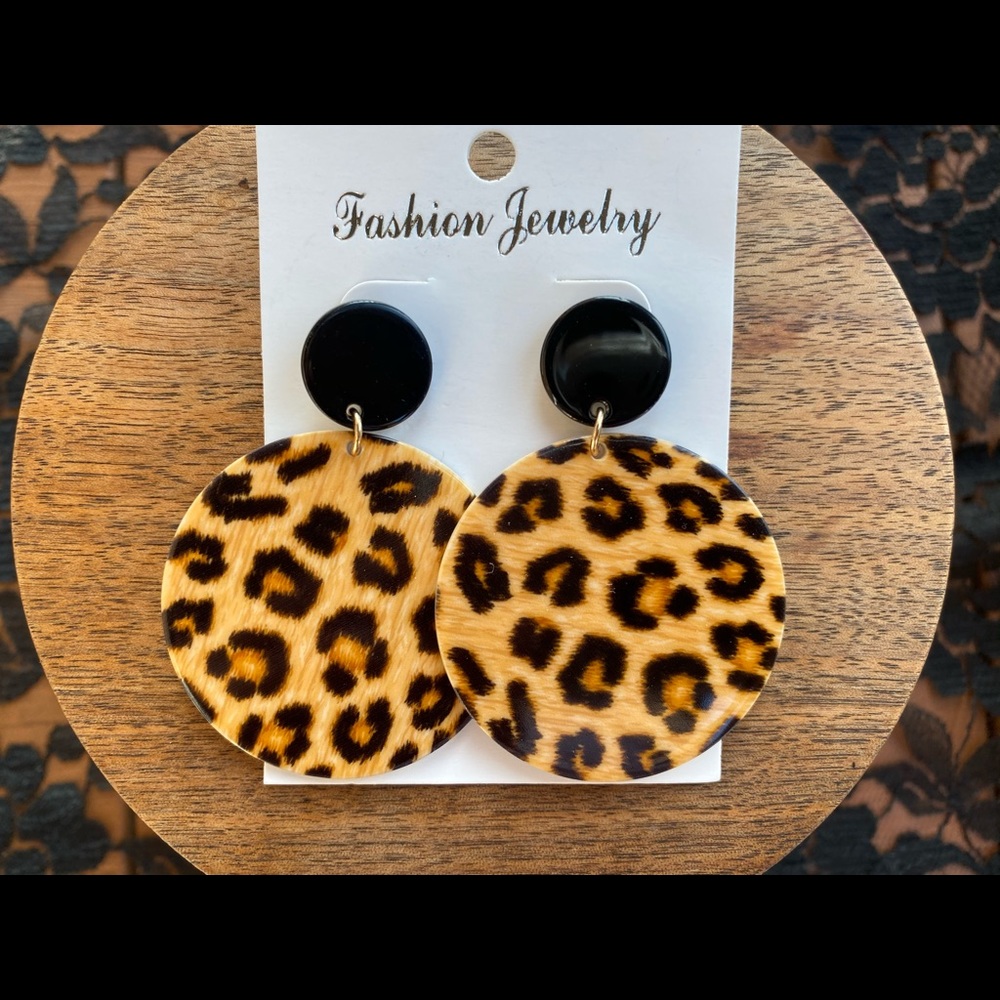 Black animal print cheetah earrings